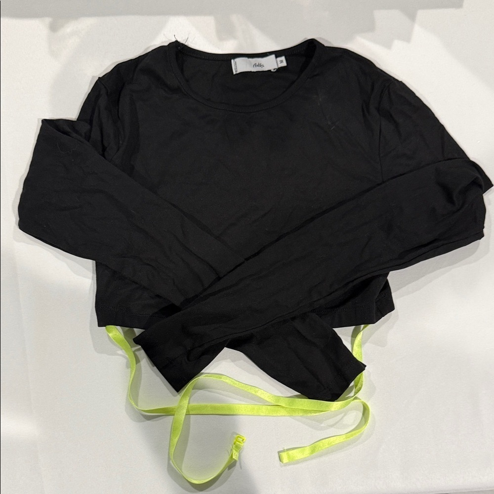 Adika Black Long Sleeve Top with Neon Green Ties